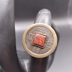 VINTAGE JAN MICHAELS SAN FRANCISCO SIGNED Bronze Chinese Coin Square Ring